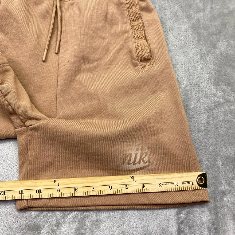 Nike Sportswear French Terry Shorts Tan Brown Logo Drawstring‎ Waist XS Fits 25